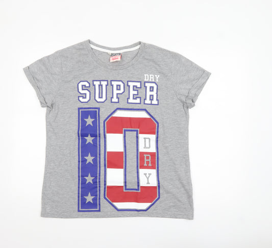 Superdry Womens Grey Graphic Crew Neck T-Shirt Size M