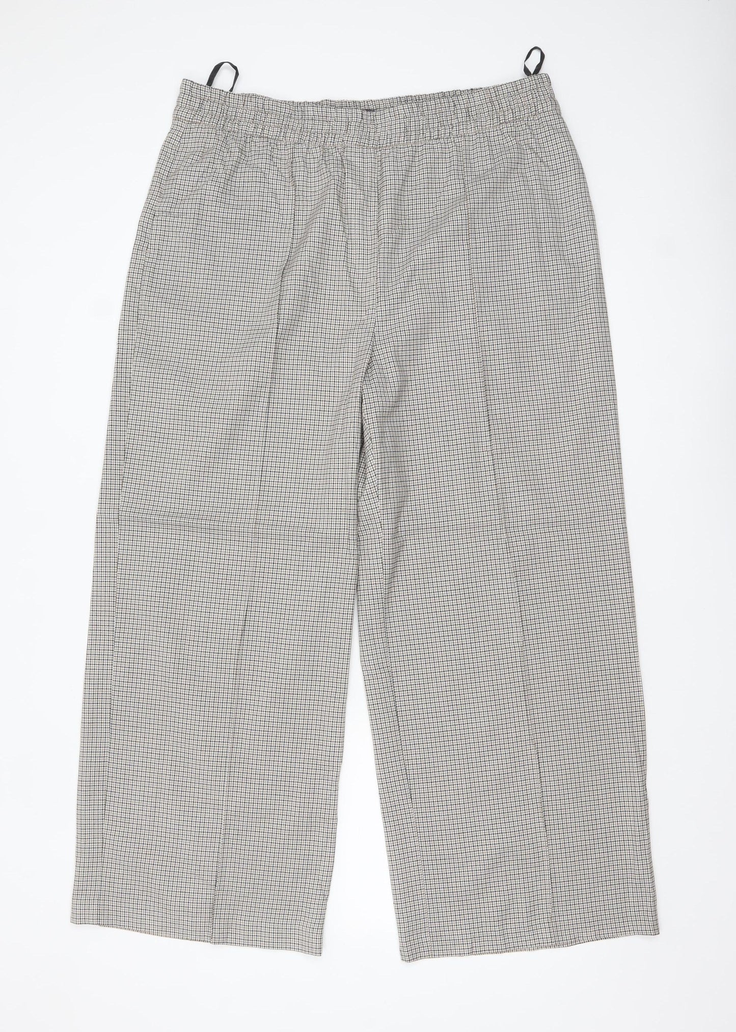 Marks and Spencer Women's Brown Check Elastic Waist Trousers Size 18