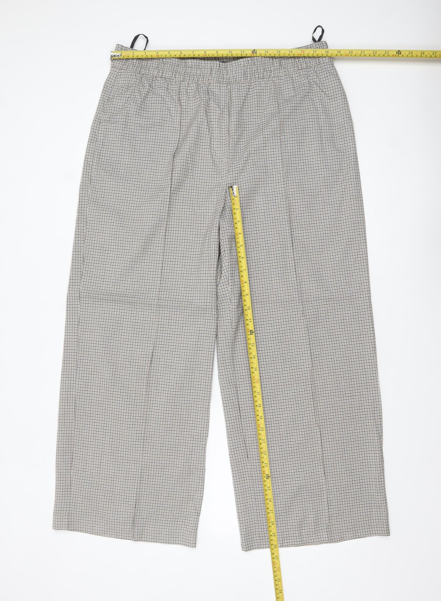 Marks and Spencer Women's Brown Check Elastic Waist Trousers Size 18