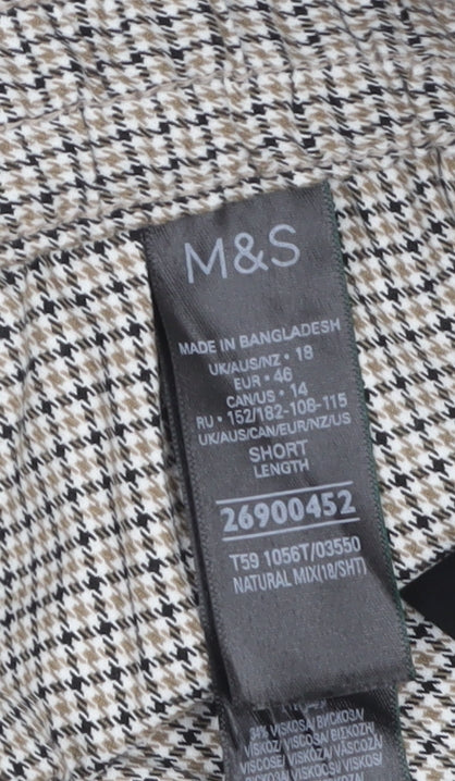 Marks and Spencer Women's Brown Check Elastic Waist Trousers Size 18