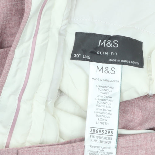Marks and Spencer Men's Pink Slim Fit Dress Trousers 30W 30L