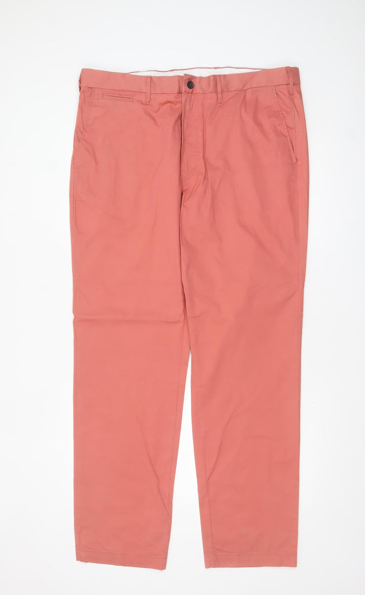 Marks and Spencer Men's Pink Regular Fit Chino Trousers Size 40