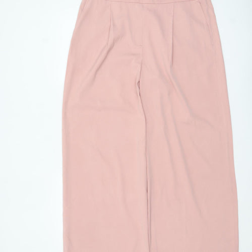 Marks and Spencer Womens Pink Wide-Leg Trousers Size 16 Regular Twill