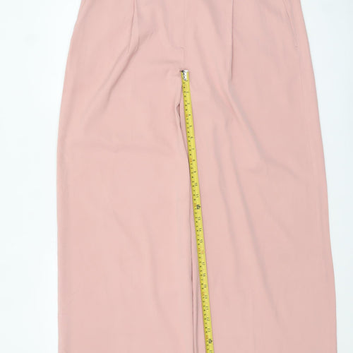 Marks and Spencer Womens Pink Wide-Leg Trousers Size 16 Regular Twill