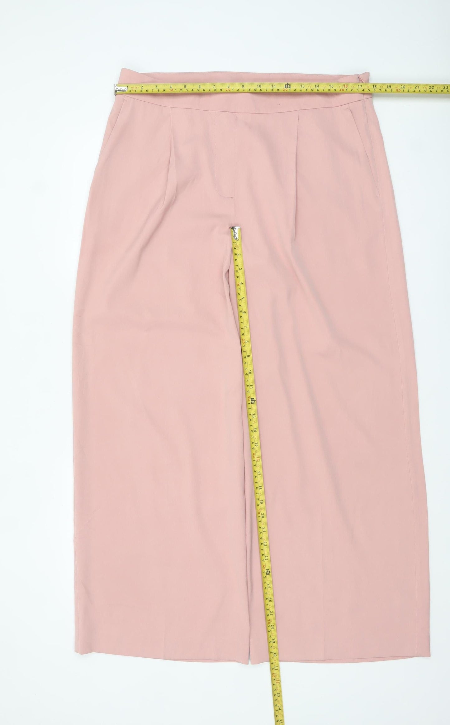 Marks and Spencer Womens Pink Wide-Leg Trousers Size 16 Regular Twill