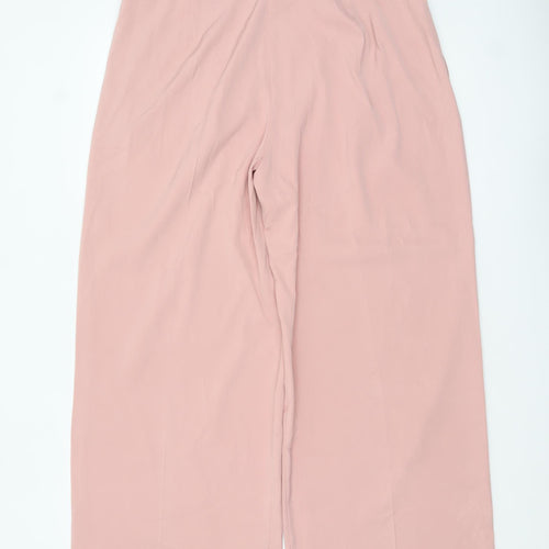Marks and Spencer Womens Pink Wide-Leg Trousers Size 16 Regular Twill