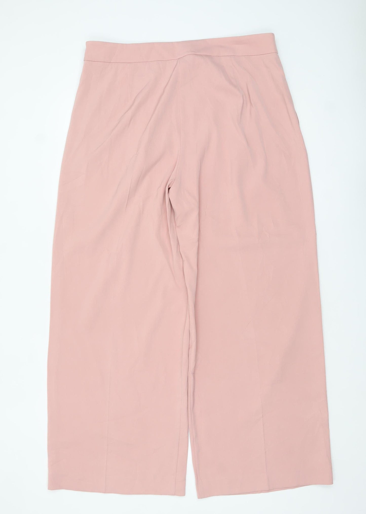 Marks and Spencer Womens Pink Wide-Leg Trousers Size 16 Regular Twill