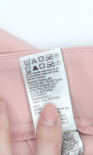 Marks and Spencer Womens Pink Wide-Leg Trousers Size 16 Regular Twill