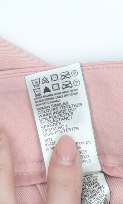 Marks and Spencer Womens Pink Wide-Leg Trousers Size 16 Regular Twill