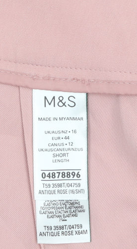 Marks and Spencer Womens Pink Wide-Leg Trousers Size 16 Regular Twill