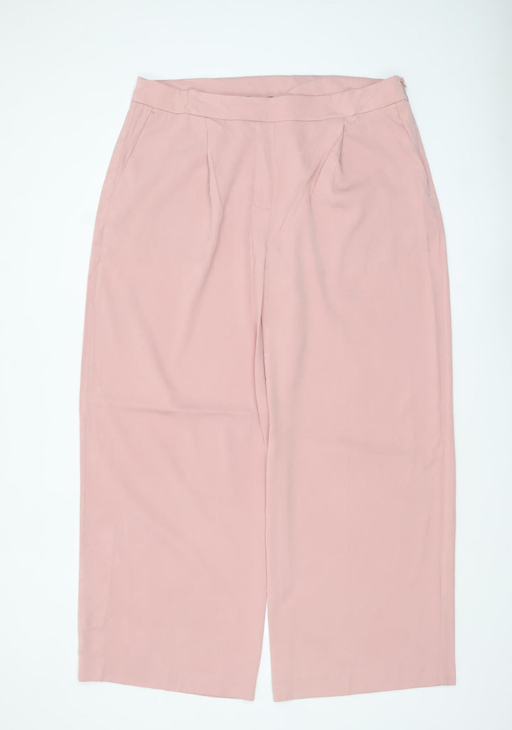 Marks and Spencer Womens Pink Wide-Leg Pleated Trousers Size 20