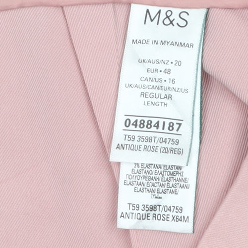 Marks and Spencer Womens Pink Wide-Leg Pleated Trousers Size 20