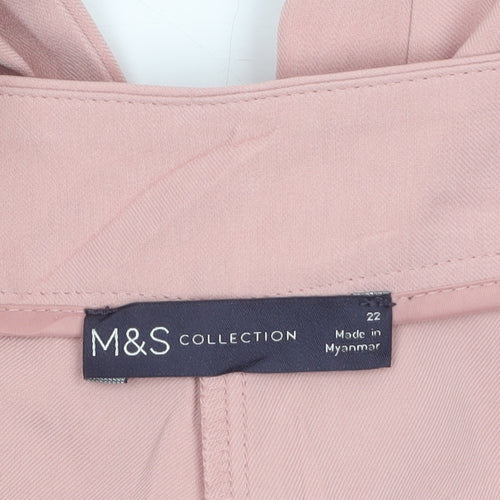Marks and Spencer Women Pink Wide-Leg Pleated Trousers Size 22