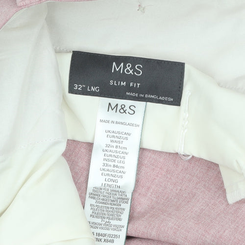 Marks and Spencer Mens Pink Slim Fit Dress Trousers 32W 33L