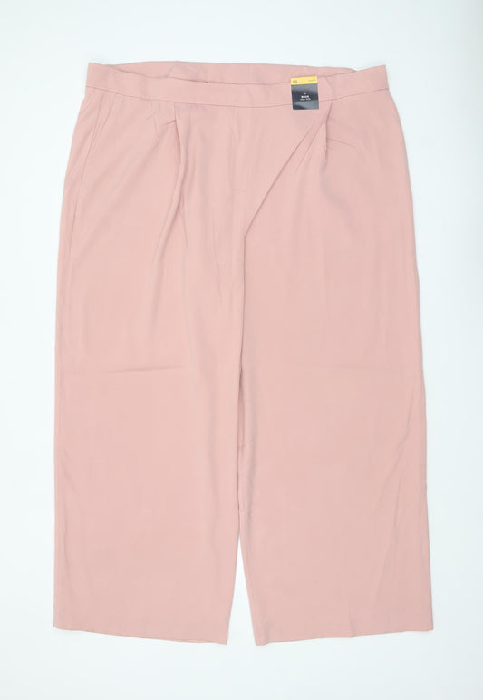 Marks and Spencer Women Pink Cropped Wide-Leg Pleated Trousers Size 24