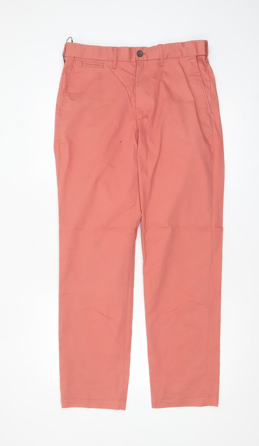 Marks and Spencer Men's Orange Regular Fit Chino Trousers Size 32