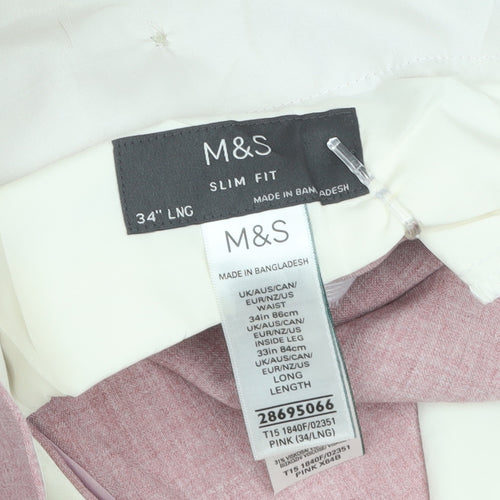 Marks and Spencer Men’s Pink Slim Fit Dress Trousers 34W 33L