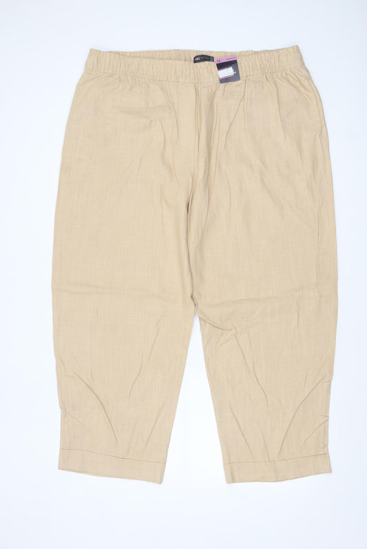 Marks and Spencer Womens Beige Cropped Linen Trousers Size 22