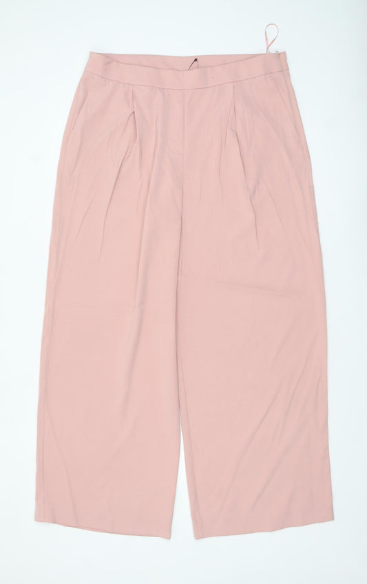 Marks and Spencer Womens Pink Wide-Leg Pleated Trousers Size 18