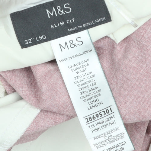 Marks and Spencer Men's Pink Slim Fit Trousers Size 32L