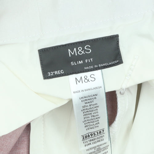 Marks and Spencer Mens Pink Slim Fit Chino Trousers 32R