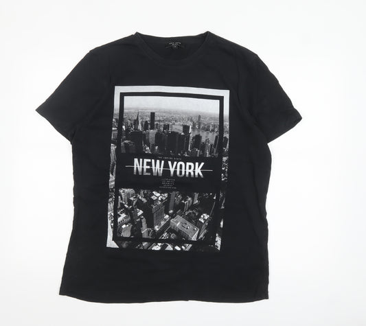 New Look Men Black New York Graphic Print Cotton T-Shirt Size L