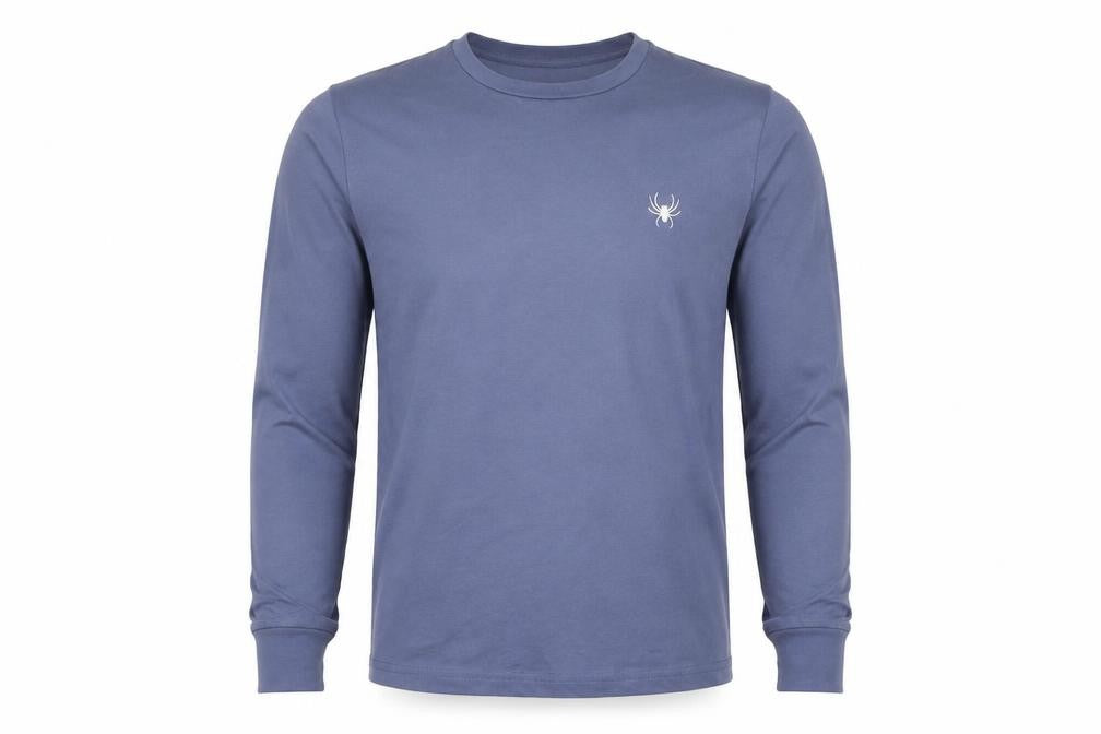 Front view of Intense Men Blue Slim Fit Long Sleeve Crew Neck Cotton Top S