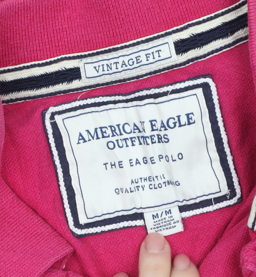 American Eagle Outfitters Men's Pink Vintage Fit Cotton Polo Shirt M