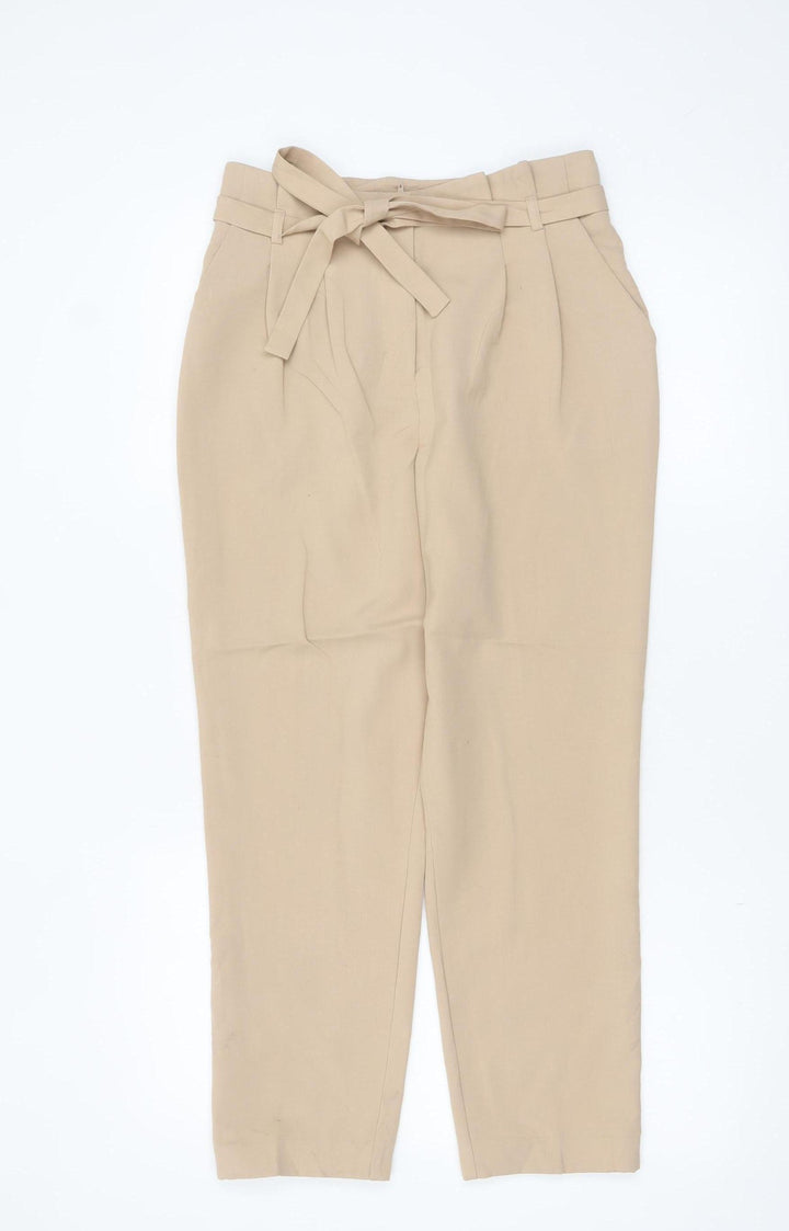 Miss Selfridge Women’s Beige High Waist Paperbag Trousers Size 8