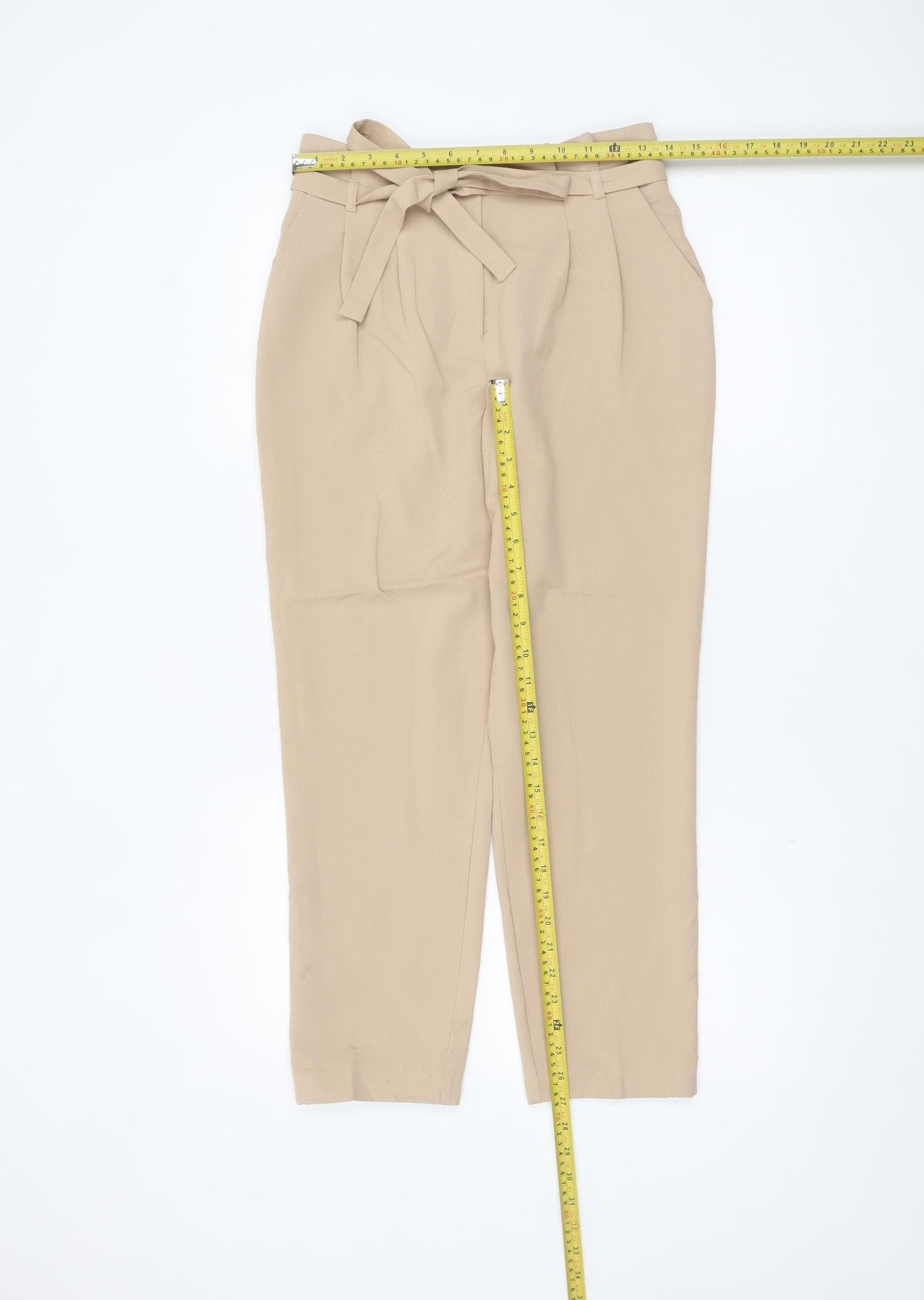 Miss Selfridge Women’s Beige High Waist Paperbag Trousers Size 8