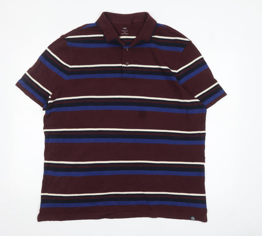 Marks and Spencer Men Brown Striped 2XL Regular Fit Polo Shirt