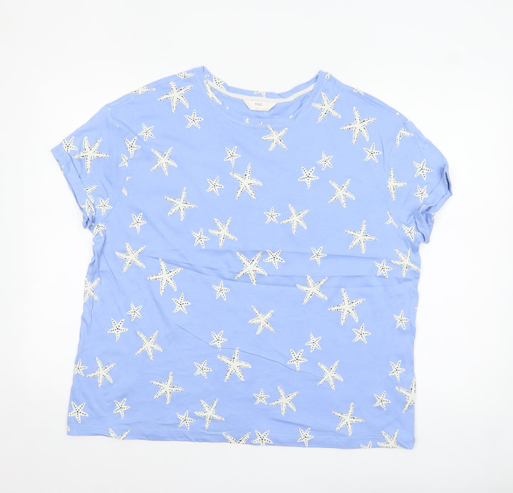 Marks and Spencer Women's Blue Starfish Cotton Nightshirt L
