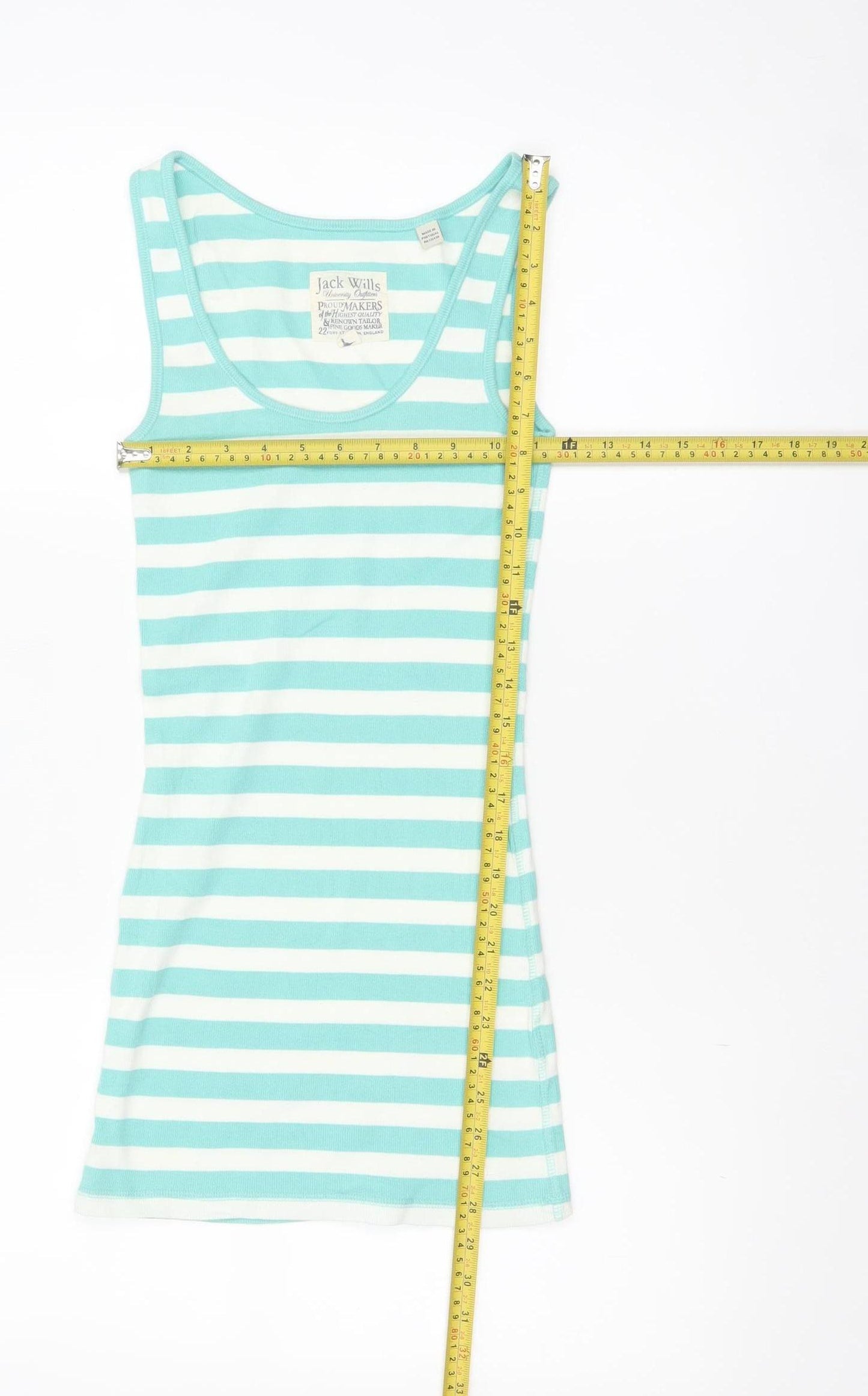 Jack Wills Women's Blue White Striped Slim Fit Cotton Tank Top Size 10