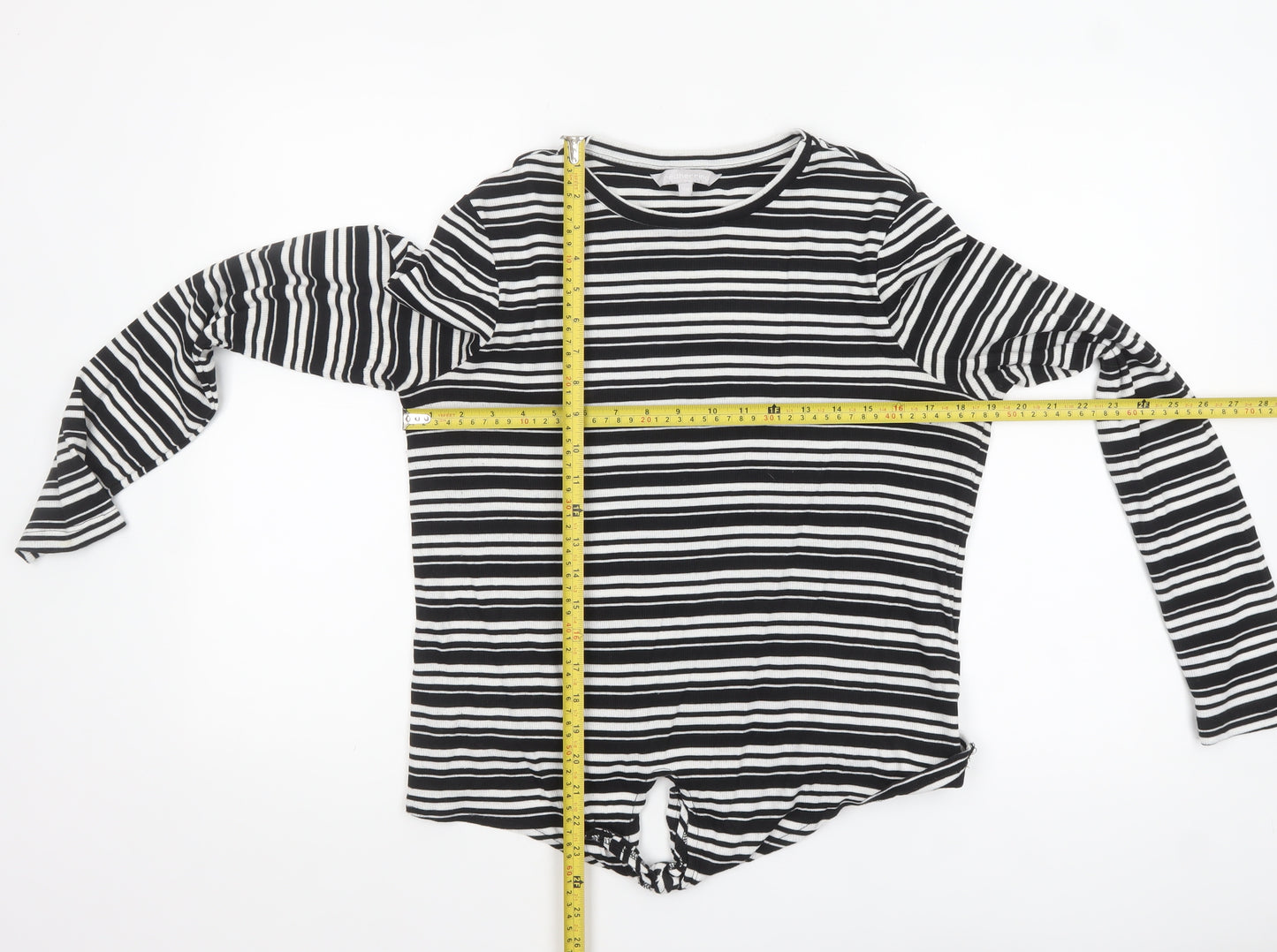 Red Herring Womens Black Striped Long Sleeve Jersey T-Shirt Size 14