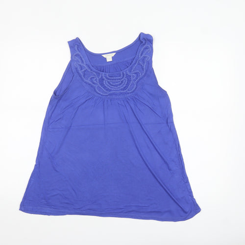 Monsoon Women's Blue Beaded Scoop Neck Sleeveless Tank Top UK 10