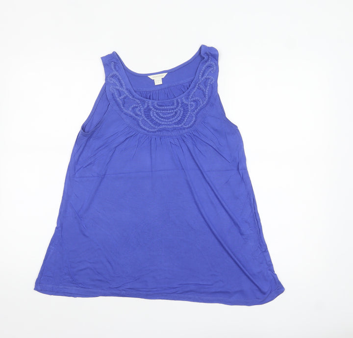 Monsoon Women's Blue Beaded Scoop Neck Sleeveless Tank Top UK 10