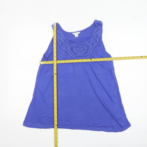 Monsoon Women's Blue Beaded Scoop Neck Sleeveless Tank Top UK 10
