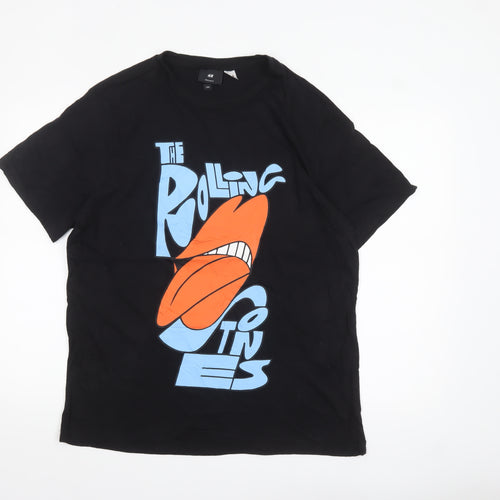 H&M Men's Black Rolling Stones Band Graphic Cotton T-Shirt Size L
