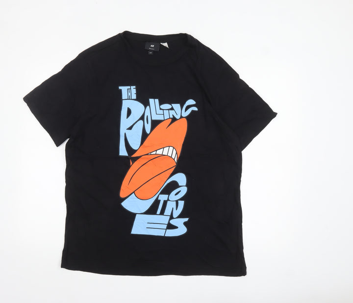 H&M Men's Black Rolling Stones Band Graphic Cotton T-Shirt Size L