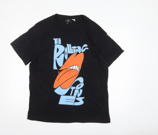 H&M Men's Black Rolling Stones Band Graphic Cotton T-Shirt Size L