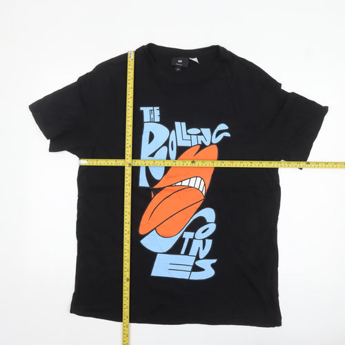 H&M Men's Black Rolling Stones Band Graphic Cotton T-Shirt Size L