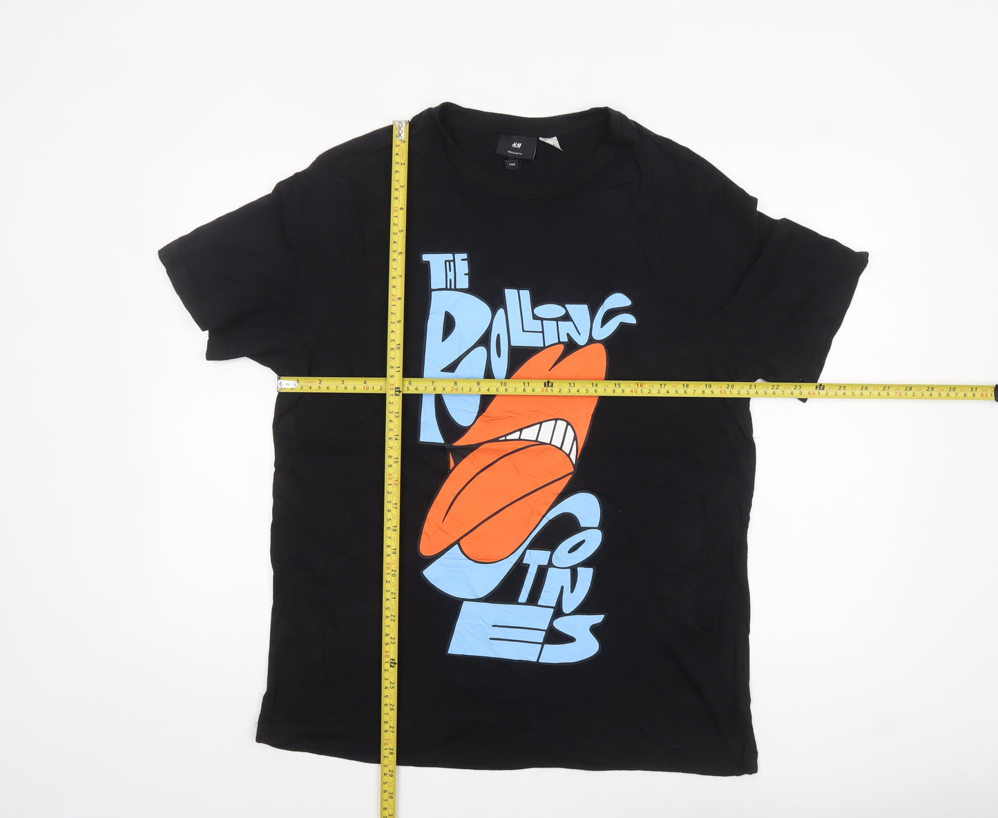 H&M Men's Black Rolling Stones Band Graphic Cotton T-Shirt Size L
