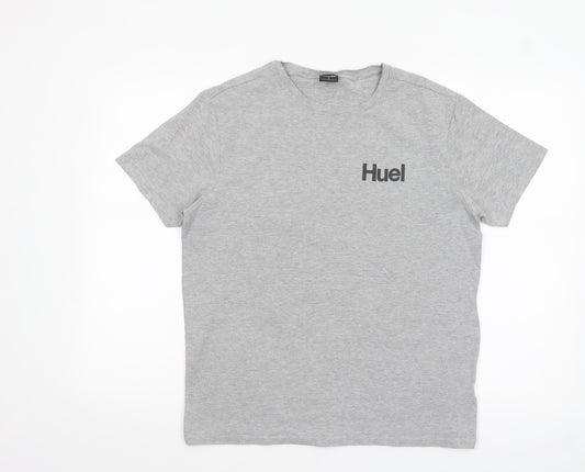 Huel Men's Grey Crew Neck Short Sleeve Cotton T-Shirt Size L