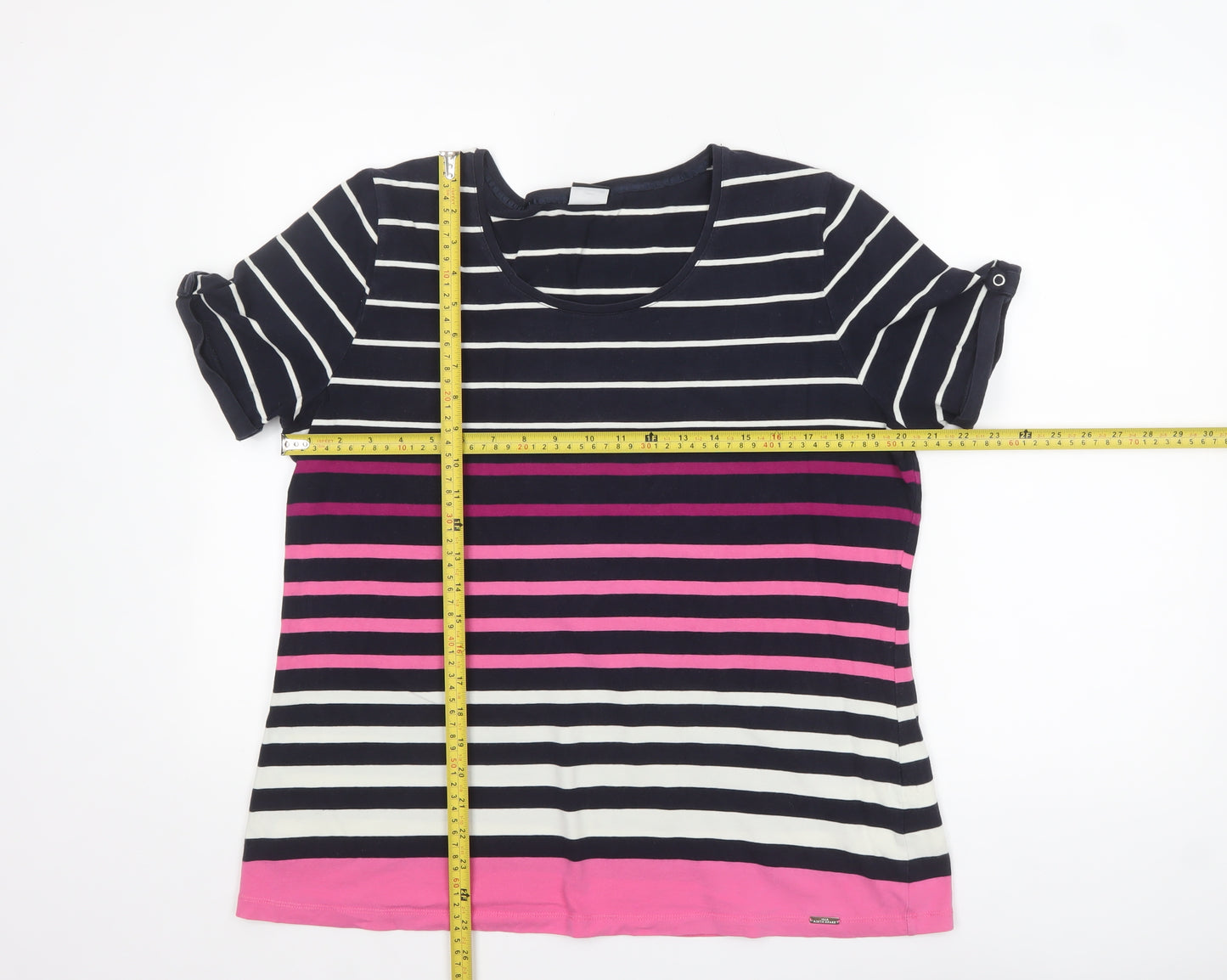 Your Sixth Sense Womens Multicoloured Striped Short Sleeve Cotton T-Shirt Size 20