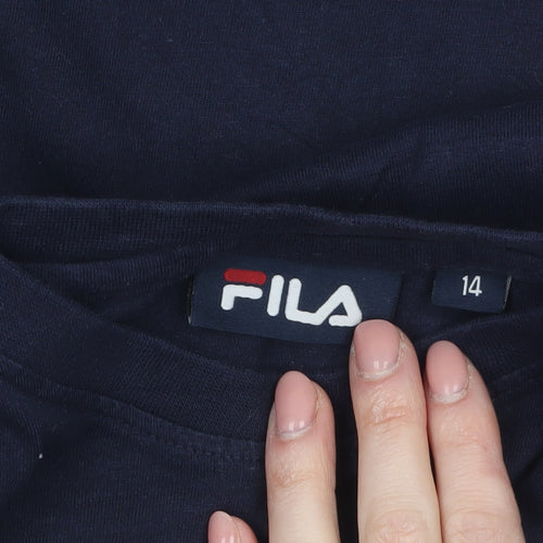 FILA Womens Blue Logo Crew Neck Cotton T-Shirt Size 14