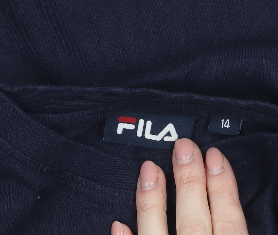 FILA Womens Blue Logo Crew Neck Cotton T-Shirt Size 14