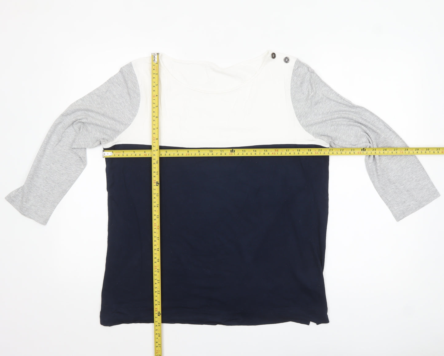 Jaeger Womens Multicoloured 3/4 Sleeve Colourblock Top Size L