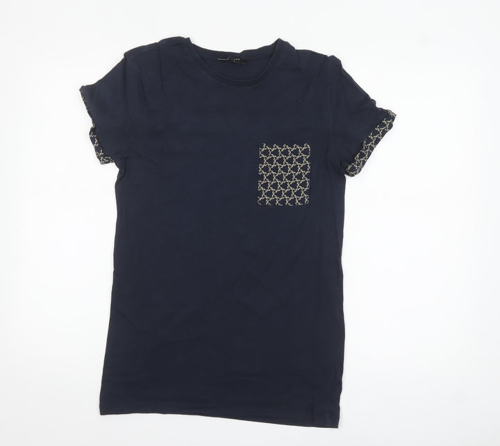 New Look Men Blue XS Cotton Crew Neck Short Sleeve T-Shirt
