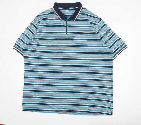 Dunnes Stores Men's Blue Striped 3XL Regular Fit Cotton Polo Shirt