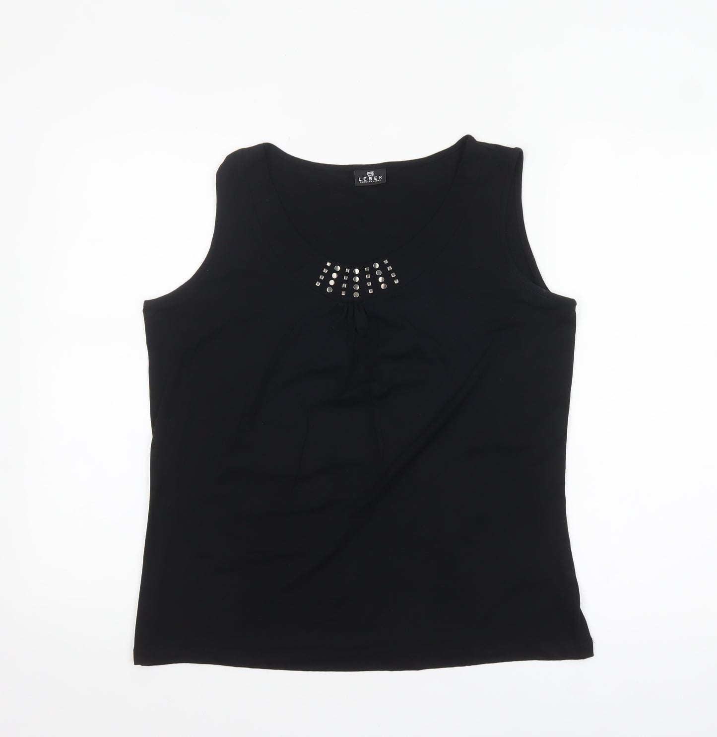 Barbara Lebek Womens Black Studded Scoop Neck Sleeveless Tank Top Size 14